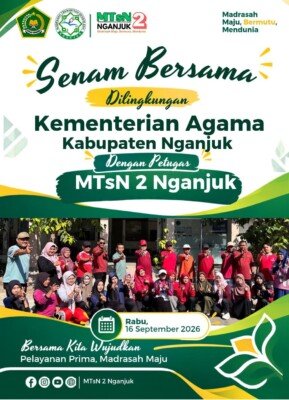 Pererat Silaturahmi, Tim Olahraga MTsN 2 Nganjuk Pimpin Senam Pagi di Kemenag Nganjuk