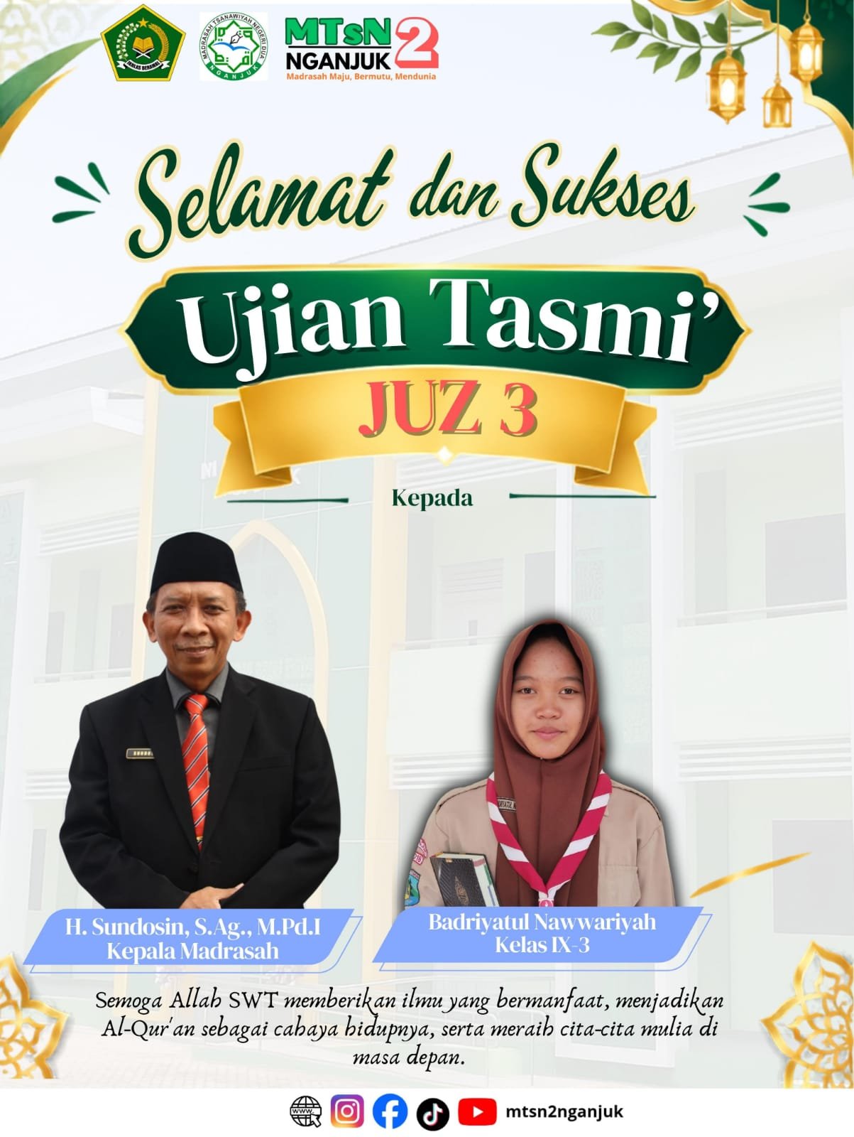 Keluarga Besar MTsN 2 Nganjuk Berikan Apresiasi Atas Pelaksanaan Ujian Tasmi’ Juz 3