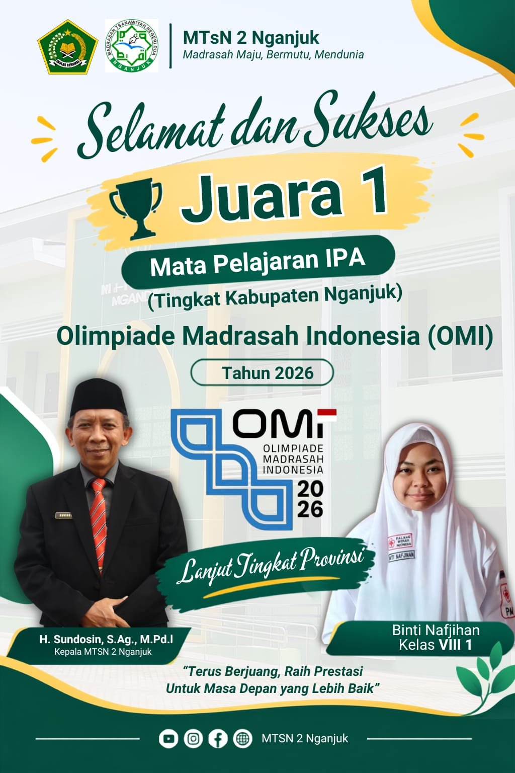 Sabet Juara 1 OMI IPA Tingkat Kabupaten, Siswi MTsN 2 Nganjuk Melaju ke Tingkat Provinsi